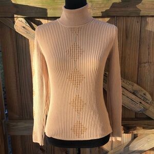 Yuka Tan Long Sleeve Turtleneck Beaded Sweater Size M